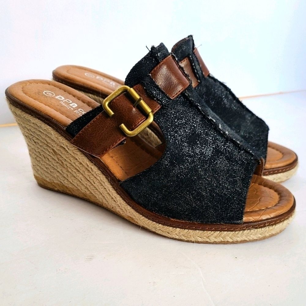 DPN Collection Denim Espidrille Wrdge Sandal Womens Size 6